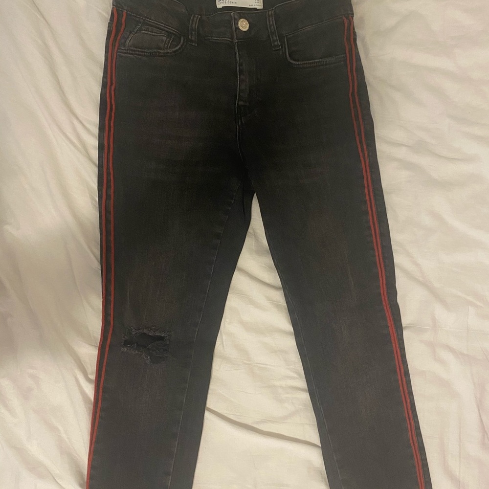 Zara black and red skinny jeans